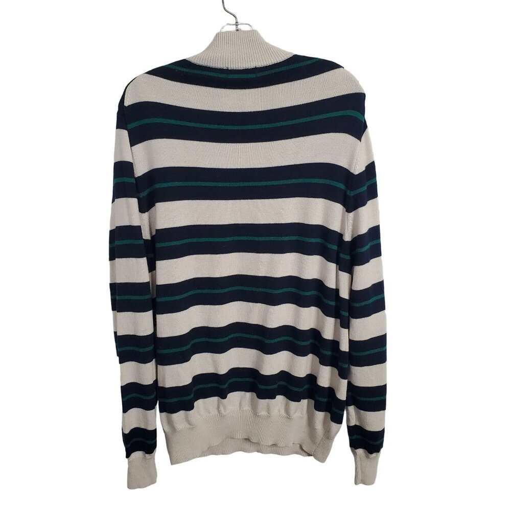 Brooks Brothers 346 Mens Size XL Sweater Merino Wool Striped Half-Zip Beige Navy - Picture 3 of 10